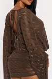 Brown Casual Stripe See-Through Strap Design V Neck Wrapped Skirt Dresses