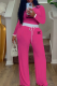 Rose Red Casual Letters Contrast O Neck Long Sleeve Two Pieces
