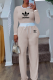 Cream White Casual Letters Contrast O Neck Long Sleeve Two Pieces