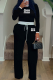 Black Casual Letters Contrast O Neck Long Sleeve Two Pieces