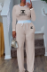 Cream White Casual Letters Contrast O Neck Long Sleeve Two Pieces