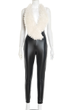 Black Casual Solid Color Backless Halter Skinny Jumpsuits