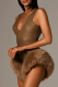 Brown Sexy Solid Color Patchwork Spaghetti Strap Skinny Jumpsuits