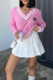 Pink Casual Letters Contrast V Neck Tops