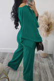 Red Casual Solid Color Patchwork Oblique Collar Long Sleeve Two Pieces