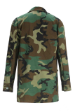 Army Green Casual Camouflage Print Buckle Turndown Collar Plus Size Overcoat