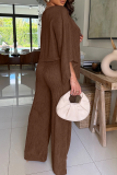 Red Casual Solid Color Patchwork Oblique Collar Long Sleeve Two Pieces