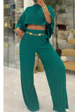 Red Casual Solid Color Patchwork Oblique Collar Long Sleeve Two Pieces