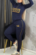 Tibetan Blue Casual Letters Contrast Zipper Collar Long Sleeve Two Pieces