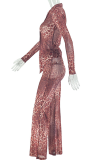 Red Casual Leopard Print Patchwork Turndown Collar Long Sleeve Two Pieces