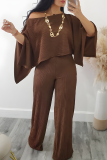 Red Casual Solid Color Patchwork Oblique Collar Long Sleeve Two Pieces