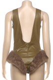 Brown Sexy Solid Color Patchwork Spaghetti Strap Skinny Jumpsuits
