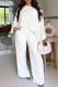 White Casual Solid Color Patchwork Oblique Collar Long Sleeve Two Pieces