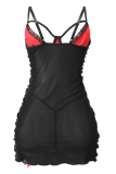 Red Sexy Solid Color Lace Spaghetti Strap Wrapped Skirt Dresses