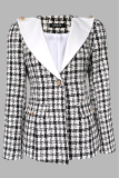 Black Casual Plaid Contrast Turn-back Collar Outerwear