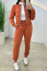 Orange Casual Solid Color Zipper Zipper Collar Long Sleeve Two Pieces