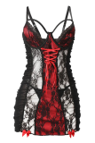 Red Sexy Solid Color Lace Spaghetti Strap Wrapped Skirt Dresses