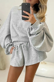 Grey Casual Solid Color Zipper Zipper Collar Long Sleeve Two Pieces