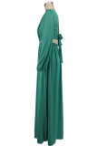 Green Elegant Solid Color Hollow Out V Neck Long Dresses