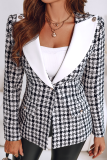 Black Casual Plaid Contrast Turn-back Collar Outerwear