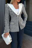 Black Casual Plaid Contrast Turn-back Collar Outerwear