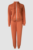 Orange Casual Solid Color Zipper Zipper Collar Long Sleeve Two Pieces