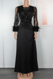 Blue Elegant Solid Color Sequins O Neck Long Plus Size Dresses