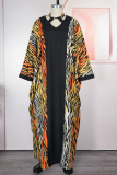 Black Casual Leopard Print Contrast V Neck Long Dresses