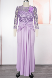 Purple Elegant Solid Color Lace Sequins O Neck Evening Plus Size Dresses