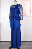 Purple Elegant Solid Color Lace Sequins O Neck Evening Plus Size Dresses