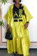 Yellow Casual Embroidery Contrast V Neck Long Dresses