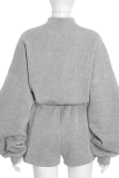 Grey Casual Solid Color Zipper Zipper Collar Long Sleeve Two Pieces