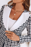Black Casual Plaid Contrast Turn-back Collar Outerwear