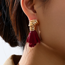Gold Daily Solid Color Fringed Trim Irregular Earrings