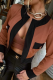 Brown Casual Solid Color Contrast Cardigan Collar Long Sleeve Two Pieces