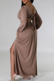 Green Elegant Solid Color Hollow Out V Neck Long Dresses