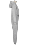 Grey Casual Solid Color Pocket Hooded Long Sleeve Two Pieces