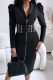 Black Casual Solid Color Zipper Turndown Collar Wrapped Skirt Dresses