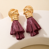 Gold Daily Solid Color Fringed Trim Irregular Earrings