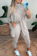 Cream White Casual Solid Color Buckle Turtleneck Long Sleeve Two Pieces