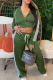 Green Casual Stripe Contrast Hooded Long Sleeve Two Pieces