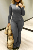 Pink Casual Solid Color Zipper Zipper Collar Long Sleeve Two Pieces