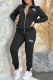 Black Casual Letters Embroidered Zipper Collar Long Sleeve Two Pieces