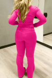 Pink Casual Solid Color Zipper Zipper Collar Long Sleeve Two Pieces