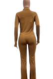 Pink Casual Solid Color Zipper Zipper Collar Long Sleeve Two Pieces
