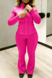 Pink Casual Solid Color Zipper Zipper Collar Long Sleeve Two Pieces