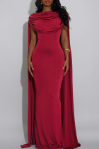 Red Elegant Solid Color Backless O Neck Evening Dresses