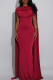 Red Elegant Solid Color Backless O Neck Evening Dresses