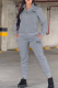 Grey Casual Letters Embroidered Zipper Collar Long Sleeve Two Pieces