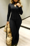 Pink Casual Solid Color Zipper Zipper Collar Long Sleeve Two Pieces